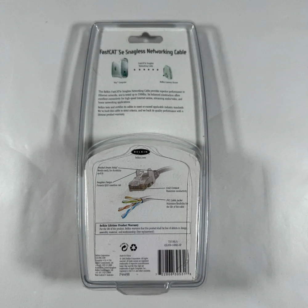 Belkin FastCAT 5e Snagless Networking 14ft Cable Mac-Router NEW Sealed
